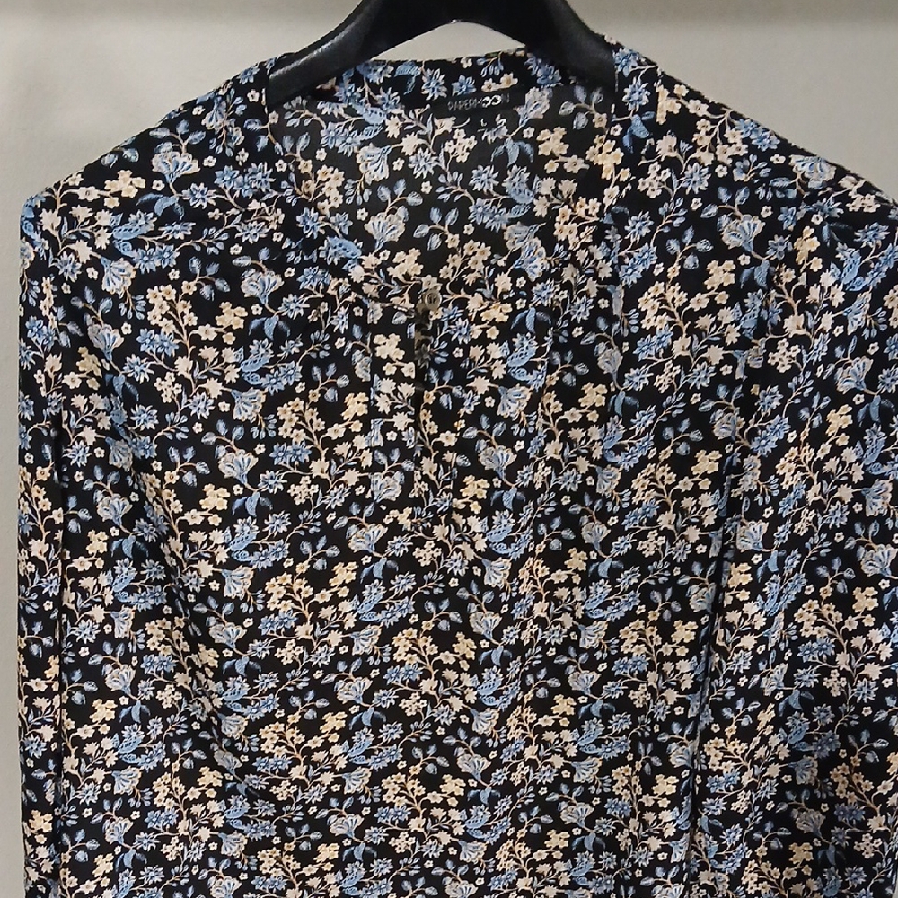 Floral Print Blouse - Black and Blue